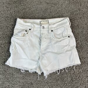 We The Free Ivy Shorts Womens 24 Frayed Hem Distressed Denim Mid Rise Summer